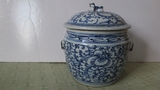 清代瓷器（狮子钮）青花粥罐 缸直径19 高23 完整包老