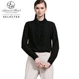 畅销SELECTED思莱德雪纺抽褶立体装饰宽松版女士衬衫SH|416105049