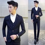 男士小西装潮流 青少年学生西服套装三件套 韩版修身春季外套青年