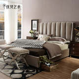 优梵艺术 LIZ美式布艺床双人大床 1.8米简约软包靠背婚床卧室家具