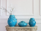 高端立体花朵陶瓷手工蓝色釉陶瓷瓶 古典 客厅 餐桌 玄关 花瓶