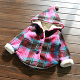 外贸原单(90-130)儿童女童加厚加绒外套 羊羔绒格子保暖 连帽外套