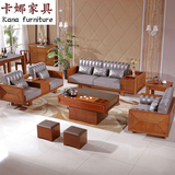 新中式家具水曲柳实木沙发组合客厅 楷模款转角u型木架布艺沙发