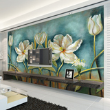 欧式简约电视背景墙纸壁画 客卧无缝无纺布墙纸 大型3D油画花卉