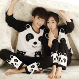 春秋季纯棉情侣睡衣长袖韩版可爱卡通熊猫少女男款常规家居服套装