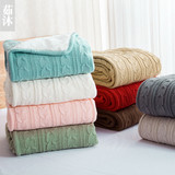 针织棉纯色抱枕毯子加绒加厚保暖全棉条纹休闲毯沙发毯午休披毯