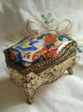 歐洲古董 西洋收藏品  彩瓷+鎏金 日本製VINTAGE 首饰盒 禮物