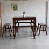 实木餐桌凳子组合 中式仿古小户型八仙桌长条凳茶馆休闲桌榆木质