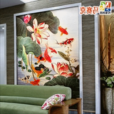 荷花电视背景墙壁画中式九鱼图艺术玻璃马赛克客厅背景墙防水瓷砖