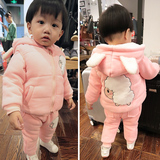 2015新款秋冬装1-2-3-4岁半女宝宝加绒加厚套装 婴幼儿卫衣三件套