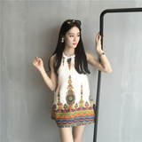 夏季新款韩版女装个性几何印花无袖修身A字短裙显瘦复古连衣裙G72