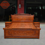 缅甸花梨1米5/1米8雕刻兰亭序单双人床仿古箱式床体实木中式家具