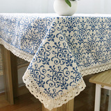复古青花瓷中式古典棉麻桌布布艺长方形现代简约素色简欧电视机布