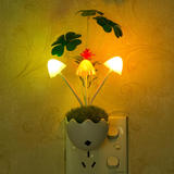 光控七彩LED小夜灯 插电节能花草盆栽蘑菇灯 创意智能感应床头灯