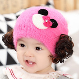 韩国可爱公主假发帽秋冬天季保暖毛线宝宝帽0-3-6-12个月婴儿帽女