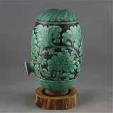 宋 磁州窑绿釉刻花暖酒壶 做旧仿古瓷 复古装饰 老货旧货收藏古玩