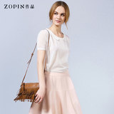 Zopin/作品女装2015夏装新款娃娃领空调衫上衣 修身百搭针织上衣