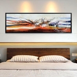 赵无极现代简约抽象画客厅卧室床头有框装饰挂画横版长条手绘油画