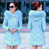 2015年新款羽绒棉服女韩版显瘦中长款加厚棉衣修身大毛领冬装外套
