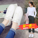 阿么2016春夏牛皮休闲鞋平底单鞋女系带板鞋运动小白鞋韩版学生鞋