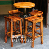 实木酒吧桌椅组合欧式铁艺碳化酒吧凳吧台椅高脚凳套件