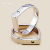 APXIKA原创设计 彼岸 925纯银情侣戒指 镀铂金镶钻男女创意对戒子