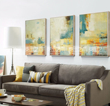 现代简约纯手绘北欧抽象油画样板房客厅沙发三联装饰竖版艺术壁画