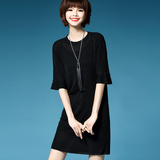 2016夏装新款韩版修身女冰丝针织长衫中长款连衣裙半袖空调长裙