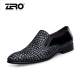 Zero零度正装皮鞋新款头层羊皮时尚压花商务男鞋尖头结婚鞋子
