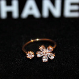 时尚欧美镶钻花朵开口戒指女 日韩活口可调节18K玫瑰金指环饰品