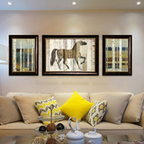 进口原版欧式美式装饰画客厅沙发墙横版现代挂画组合三联壁画马