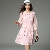 「花姑娘日本代购」Kate Spade16夏款粉色波点修身显瘦真丝连衣裙