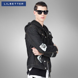 Lilbetter男士牛仔夹克 欧美街头潮牌拼接印花牛仔上衣韩版外套男