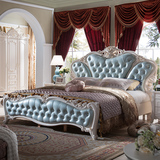 欧式双人大床 奢华法式真皮床 公主床婚床1.8米浅蓝色实木床储物