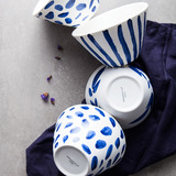 朵颐欧式创意陶瓷面碗米饭碗汤碗蓝色条纹点点小号沙拉碗家用餐具