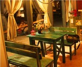 地中海实木餐桌椅组合做旧咖啡厅酒吧奶茶馆美式乡村复古饭店批发