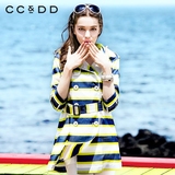 CCDD2016秋装新款专柜正品女韩版时尚彩条纹印花休闲甜美修身风衣