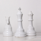 现代欧式陶瓷白色国际象棋棋子摆件 家具家居软装饰品道具工艺品