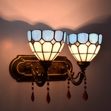 蒂凡尼壁灯地中海卧室床头灯单双头欧式田园过道走廊客厅水晶壁灯