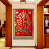 红色发财树东南亚抽象过道玄关走廊浮雕装饰画油画挂画背景墙壁画