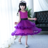 新款儿童礼服公主裙女童晚礼服花童蓬蓬裙生日钢琴演出服紫色夏季