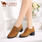Camel/骆驼女鞋 舒适简约 磨砂牛皮圆头中跟魔术贴新款女鞋