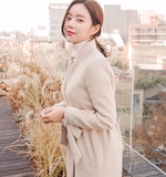 2015韩国代购Cherrykoko冬新款韩版立领加厚中长款女毛呢大衣风衣