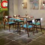 美式乡村西餐厅咖啡厅方桌复古茶餐厅拼色椅子奶茶甜品店桌椅组合