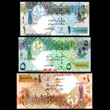 【亚洲】全新UNC 卡塔尔纸币1套3枚 （1.5.10元）动物版钱币QT176