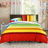 Esprit home1.8米床品四件套简约纯棉红黄彩条纹全棉双人床单