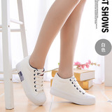 热卖新款帆布鞋女白色纯色内增高系带低帮平底韩版潮学生休闲板鞋