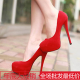 超高跟14cm细跟高跟鞋韩国公主防水台夜店女婚鞋红色新娘鞋女单鞋