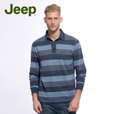 美国Jeep吉普专柜正品秋冬款宽松条纹翻领长袖T恤JW10KT016 男装