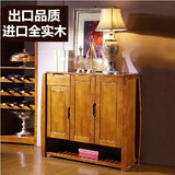 中式全实木鞋柜橡木现代简约3三门鞋柜胡桃色门厅柜玄关储物柜子